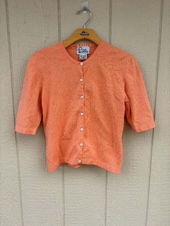 Lilly Pulitzer Sweaters - Vintage Lilly Pulitzer Cardigan Womens Medium Peach Pointelle Cottage Preppy Y2K